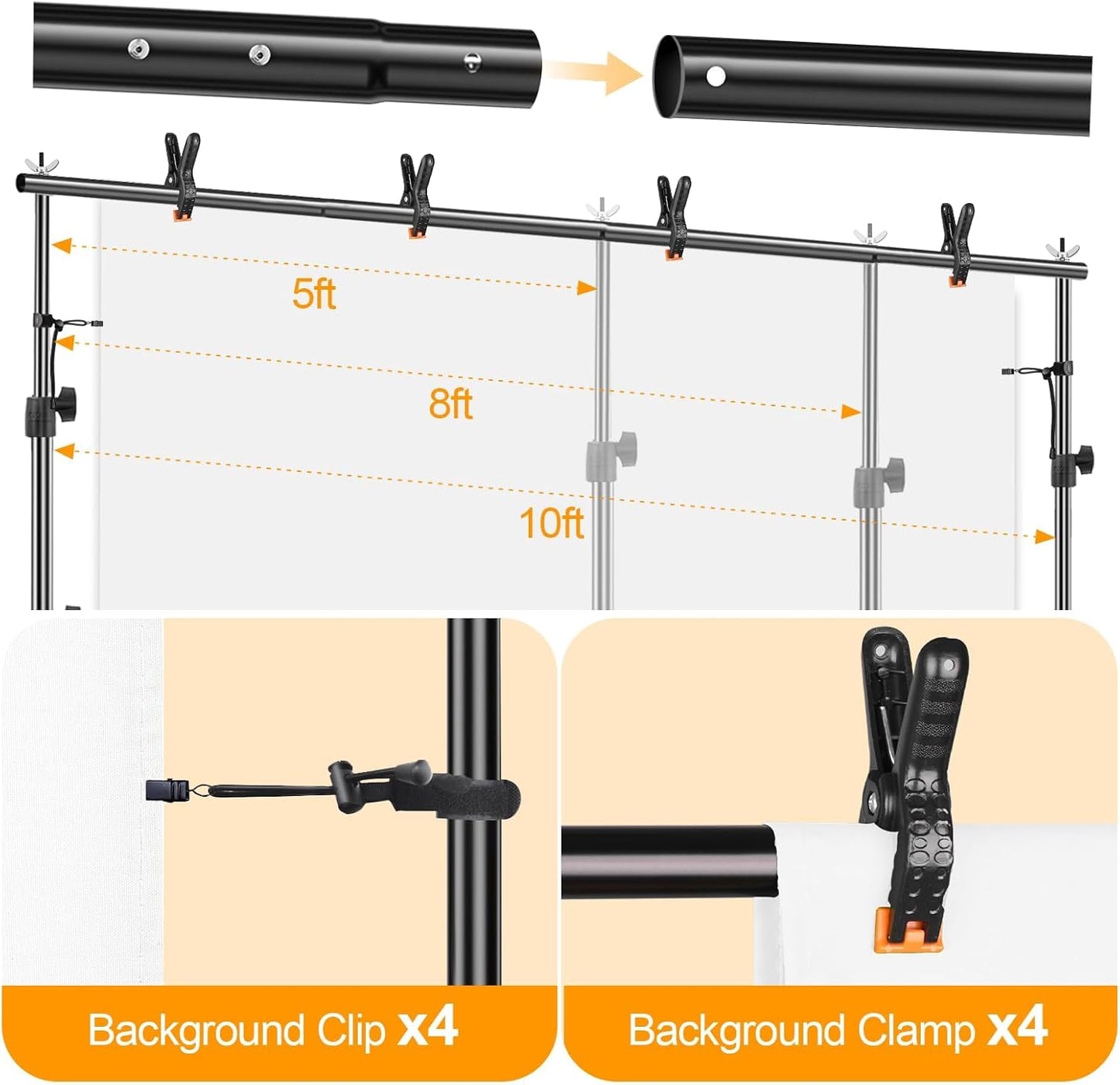 EMART Photo Backdrop Stand kit, 7.8 x 10 ft Back Drop Adjustable Frame for Photography, Photoshoot Banner Background Support Holder for Parties Dectoration