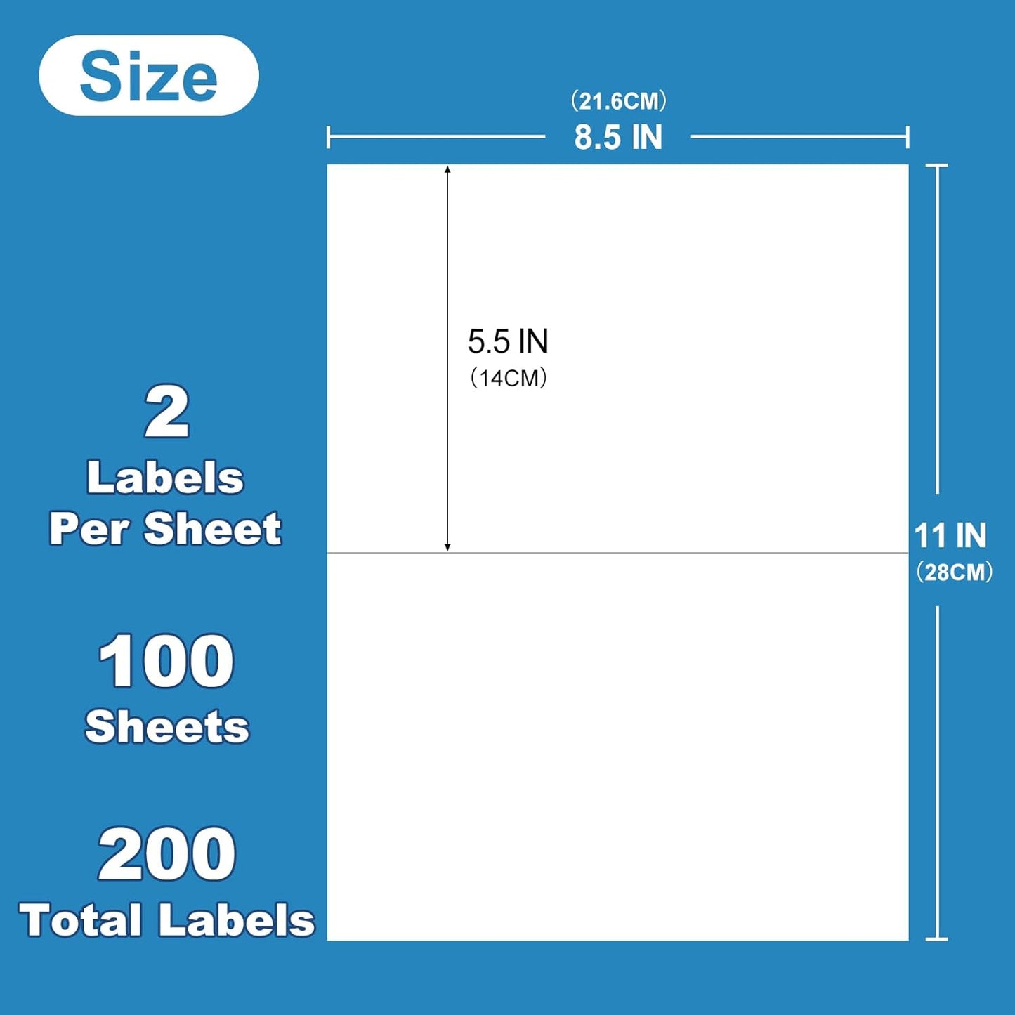 Half Sheet Self Adhesive Shipping Labels for Laser & Inkjet Printers 8.5" x 5.5", White Blank Mailing Labels Strong Adhesive Sticker Labels (100 Sheets,200 Labels) （HB-R002）