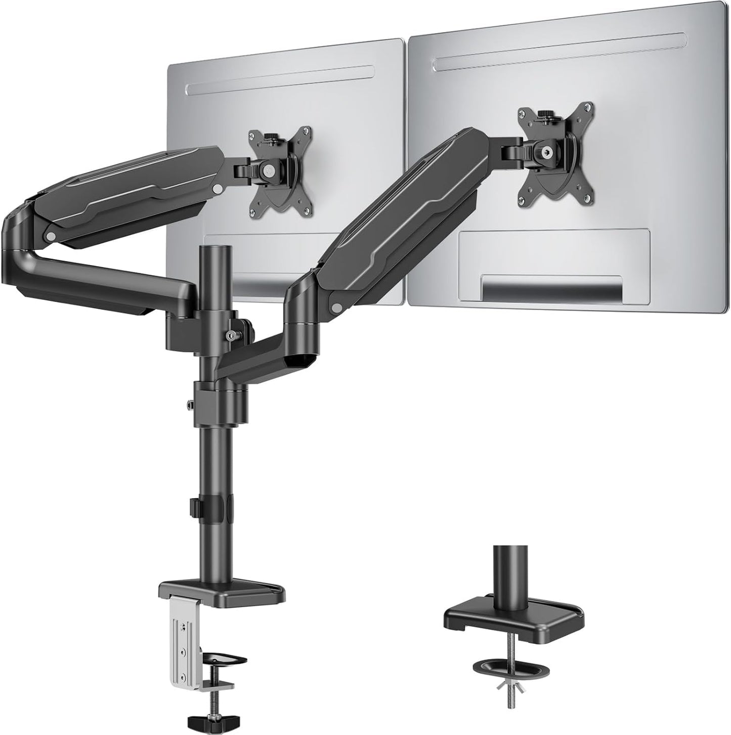 MOUNT PRO Dual Monitor Mount for 13-32" Computer Screen, Tall Monitor Stands for 2 Monitors, Adjustable Gas Spring Double Vertical Monitor Desk Mount, Each Arm Holds 4.4 to19.8lbs, VESA Mount, Black