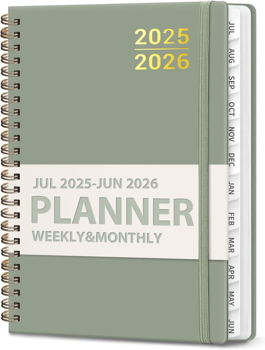 Planner 2025-2026 for Women & Men, Weekly and Monthly Calendar Notebook (July 2025 - June 2026), Hardcover Spiral Bound School Teacher Student Planner with Tabs, Inner Pocket, A5 (6.3" x 8.5")