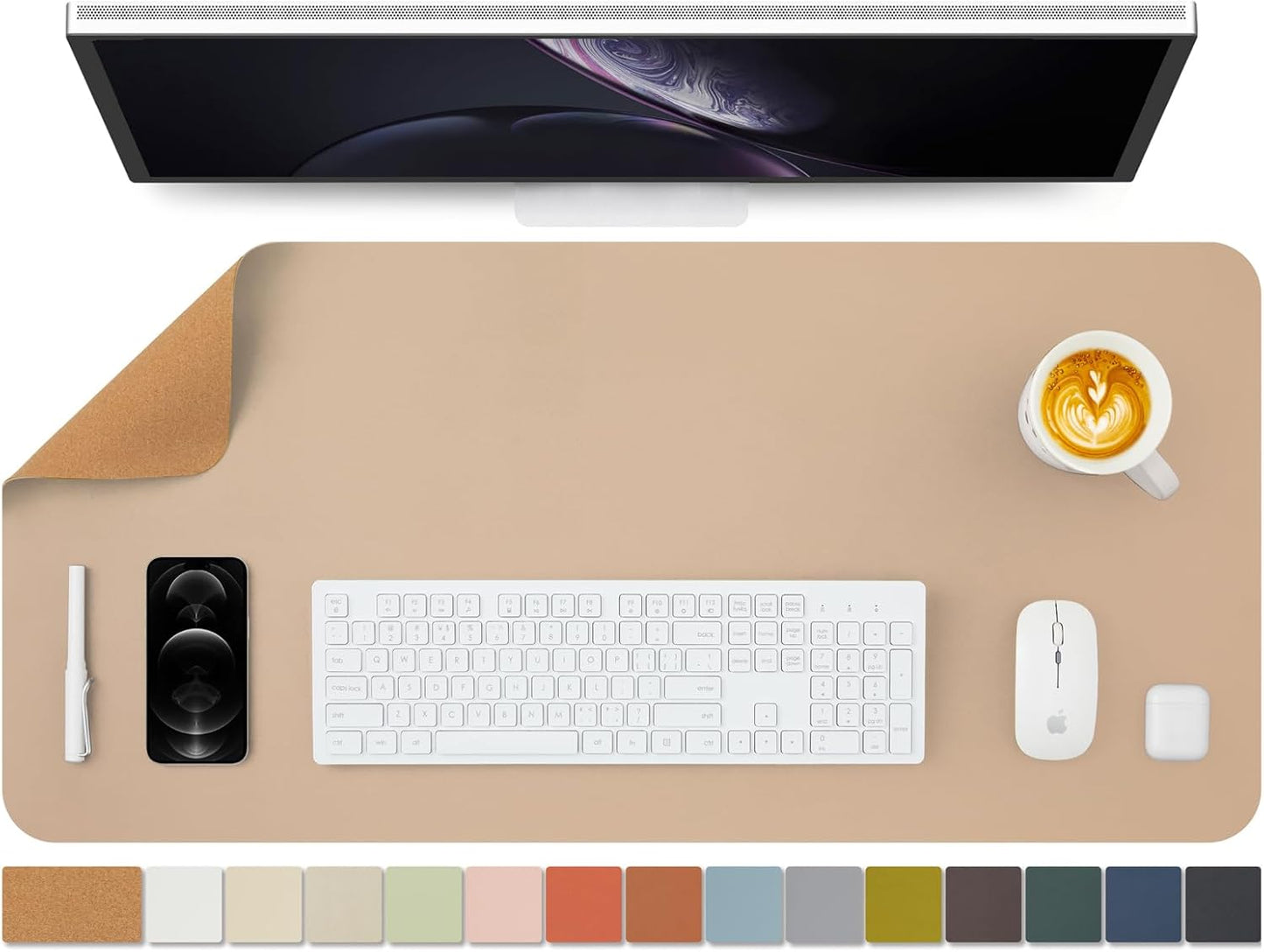 Cork Apricot Desk Mat - Dual-Sided Desk Pad for Office and Home - Desk Organization and Accessories - Ideal for Large Mouse Pad and Desk Mats on Top of Desks(36"x 17")