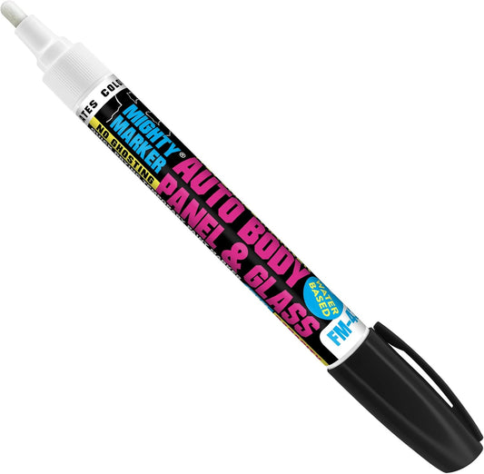 FM-43 Auto Body and Glass Paint Marker, No-Ghost, Highly Water-Resistant, 2.3mm Bullet Tip, Valve Action, 6 Bonus Reversible Tips, Made in USA - Black 6 Pack