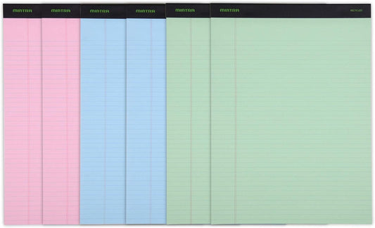 Mintra Office Legal Pads, ((Basic 6pk - (Pastel Version #3), 8.5in x 11in, Narrow Ruled)) - Includes 2 Blue Writing Pads, 2 Pink Writing Pads and 2 Green Writing Pads