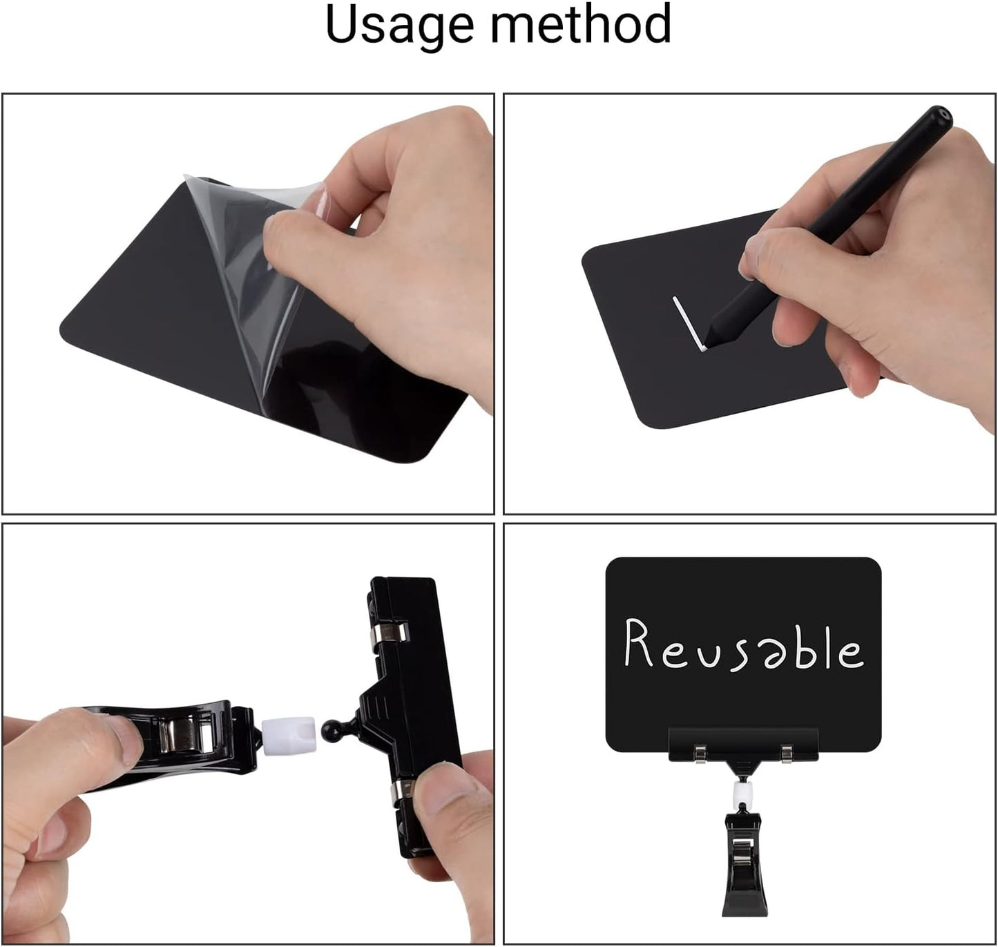 10 Pack Double Head Display Clips Rotating Reuse Sign Price Tag Merchandise Sign Display Clip Holder, Mini Plastic Chalkboard Sign with Clip for Business, Party, Office, Exhibition (Black)