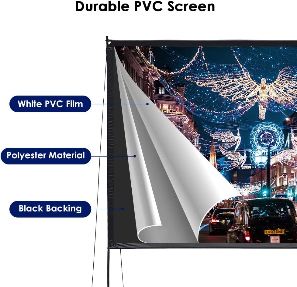 120" Detachable Projector Screen and Stand Outdoor Portable Movie Projection 16:9 4K HD Home Theater Camping Backyard Cinema with Carry Bag