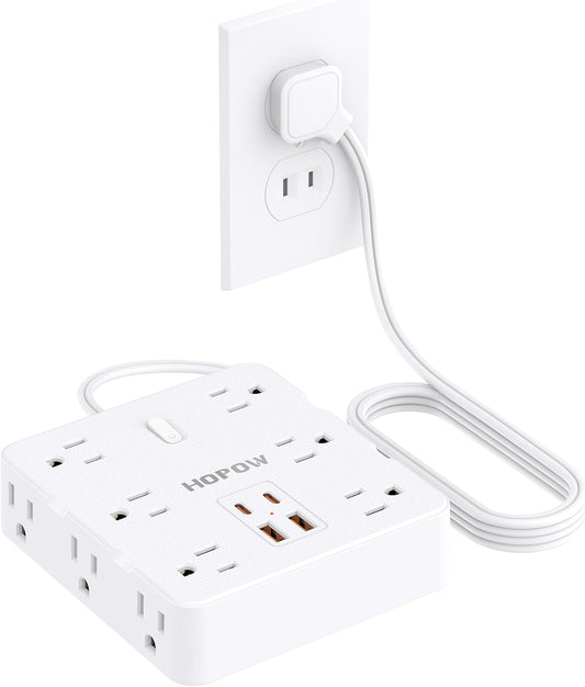 2 Prong Power Strip, 2 Prong to 3 Prong Outlet Adapter with 12 AC & 4 USB(2 USB-C), 1700J Two Prong Surge Protector, 5FT Extension Cord, Wall Mountable, Ideal for Old House Non-Grounded Outlets
