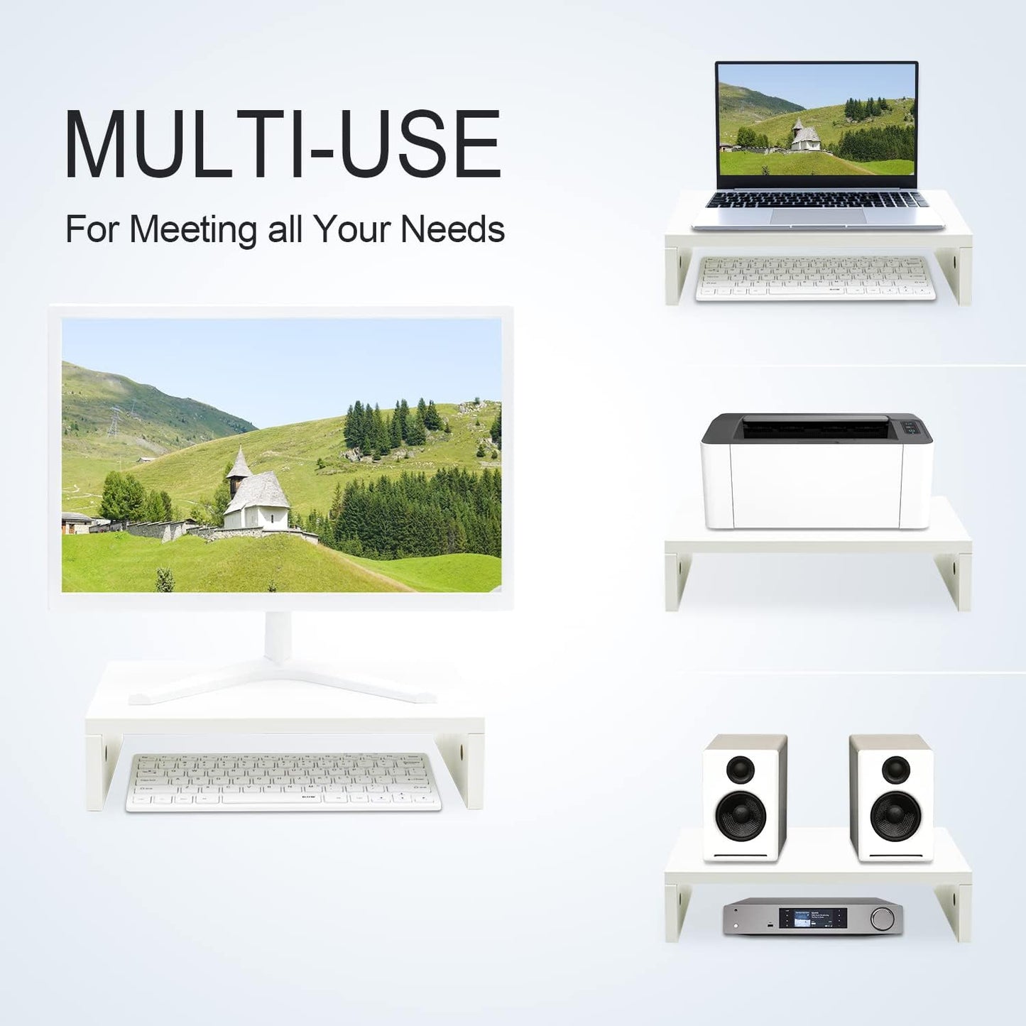 TEAMIX 14.2 inch White Monitor Stand Riser, Wood Monitor Riser with Storage for Desk Small Monitor Stand TV/Screen/PC/Laptop Riser Computer Stand Desktop Shelf (White-14.2 inch)