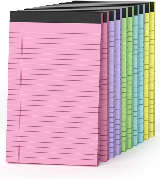 10pcs Small Note Pads, Color Notepads 5x8 College Ruled Notebook, Writing Pads 5 x 8, Legal Pads, Memo Pad Paper Perforate Narrow Ruled Notebooks for Work, School, Office,30 Sheets/Pack