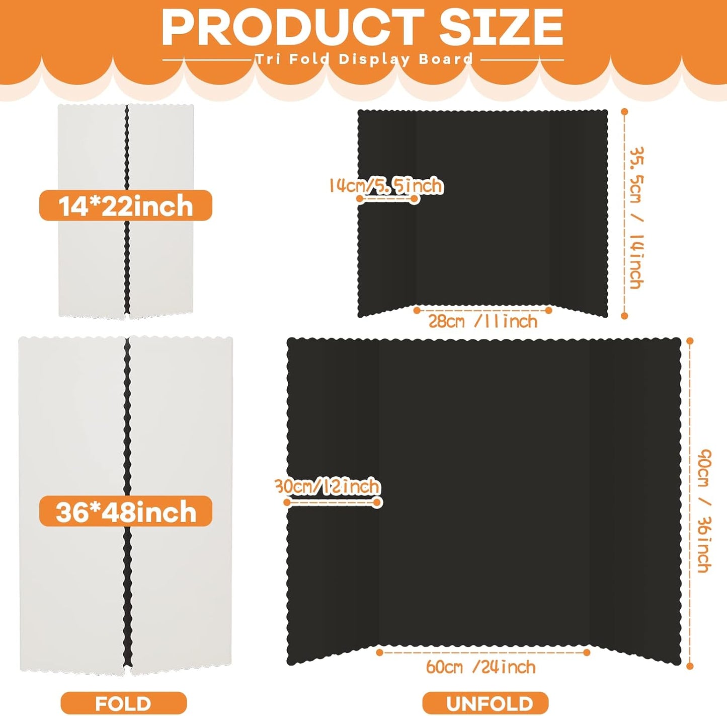 12 Pieces Tri Fold Poster Boards Bulk, Lightweight Science Display Boards, Trifold Presentation Display Board for Science Fair Project(14 x 22 Inch,Black)