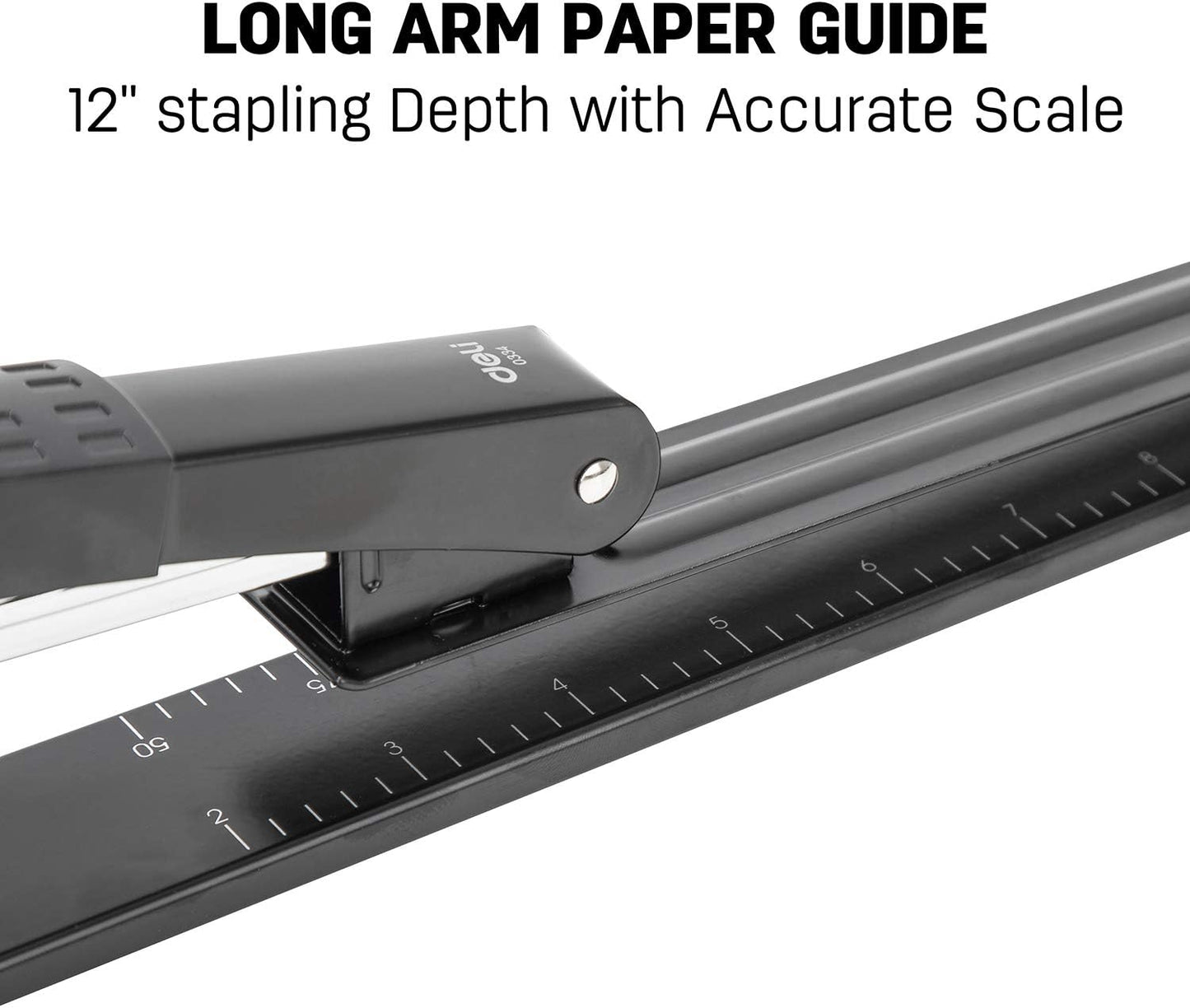 Deli Long Reach Stapler with 1000 Staples, 20 Sheet Capacity, Long Arm Standard Staplers for Booklet or Book Binding, Black