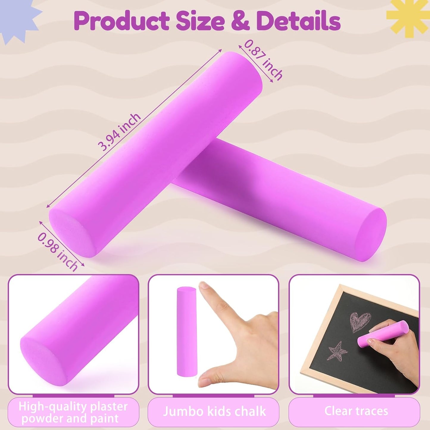 Fulmoon 40 Pcs Jumbo Sidewalk Chalk for Kids Outdoor Art Non Toxic Large Washable Street Chalk for Adults Drawing Painting Classroom(Rose Red,Round Style)