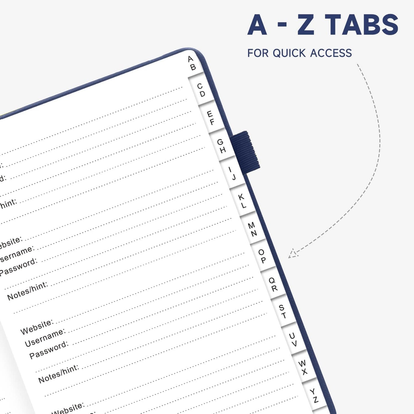 Password Book with Alphabetical Tabs – Hardcover Internet Address & Password Organizer – Password Keeper Notebook for Computer & Website – 7 x 10" Log-in Password Journal w/Thick Paper (Navy Blue)