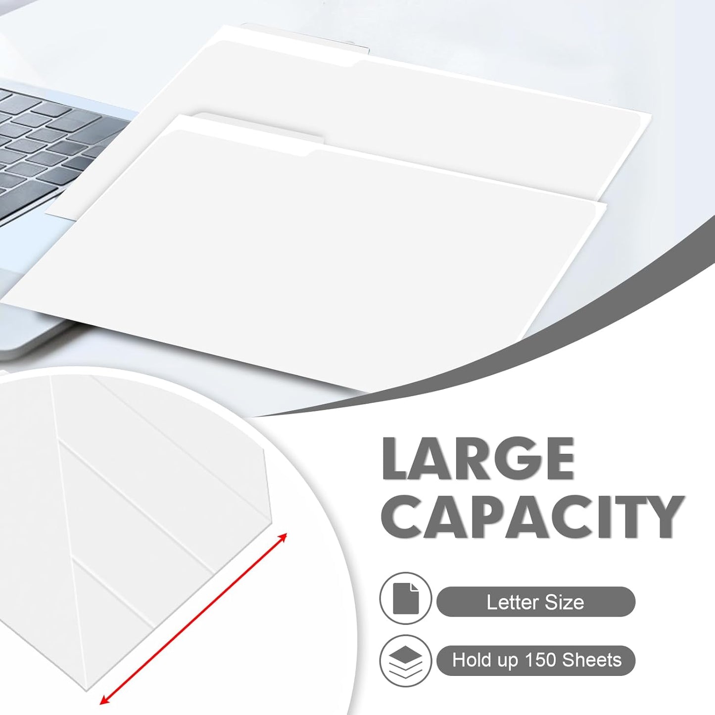 File Folder, PANDRI 120 Pack File Folder, 1/3 Cut Tab, Letter Size, Filing Folder for Office School Business, White