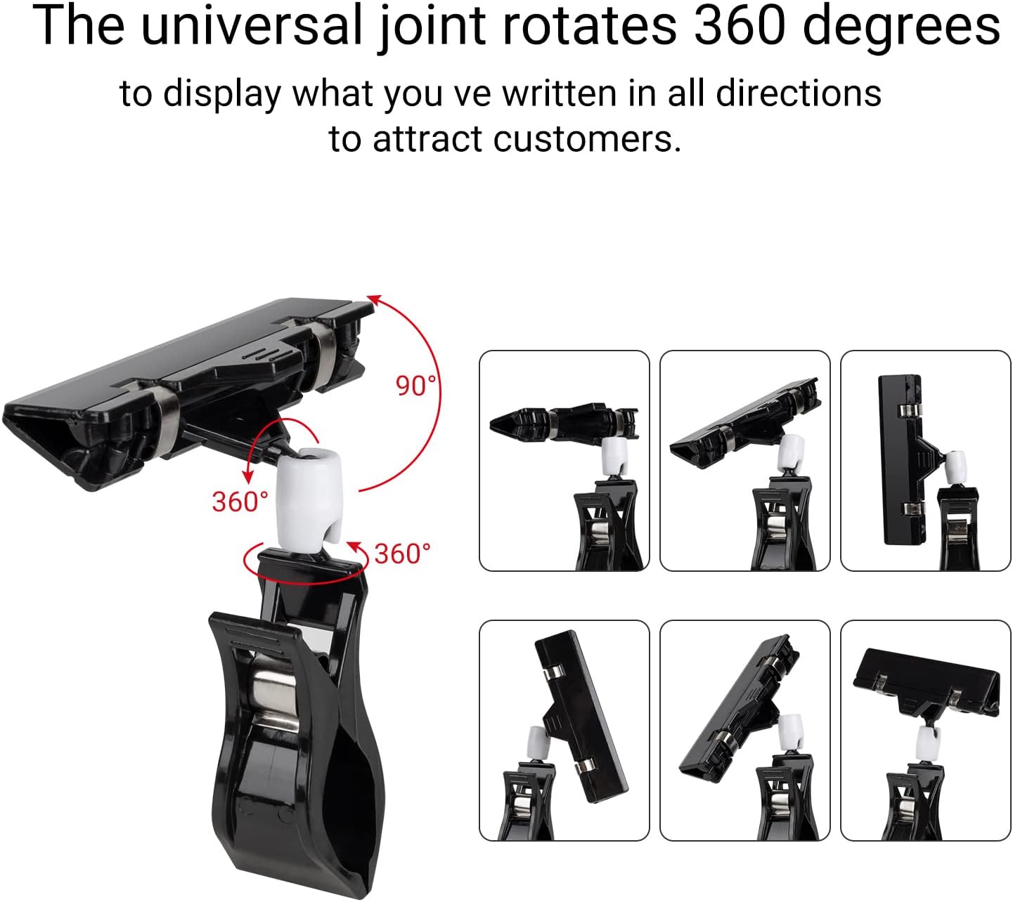 20 PCS Clip on Sign Holder, Plastic Rotatable Pop Label Merchandise Sign Display, Writable Mini Chalkboard with Double Sided Clips, Message Board for Notes Price Tag Supermarket Office Party