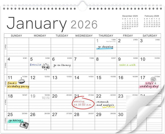 2026 Wall Calendar - 2026 Calendar from Jan. 2026 - Dec. 2026, 14.6" x 11.4", 12 Months Wall Calendar 2026, Thick Paper, Twin-Wire Binding, Simple Design
