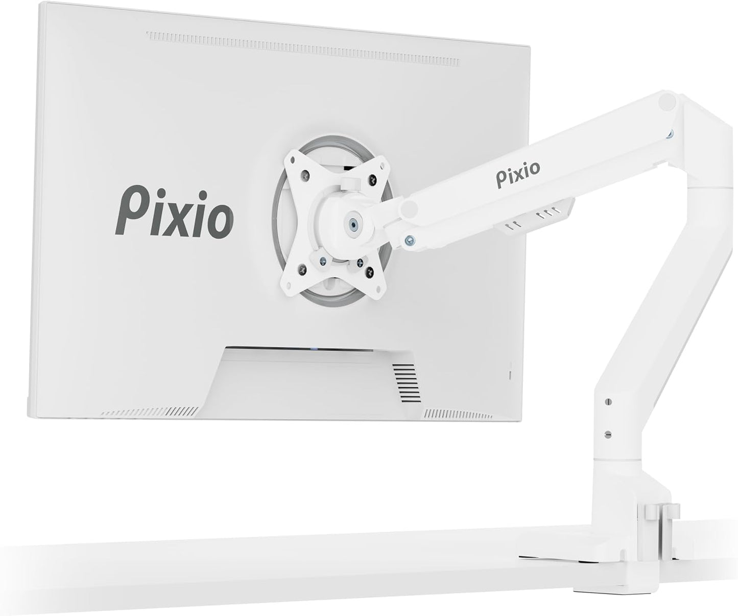 Pixio PS1S Wave White Single Monitor Arm Stand Desk Mount - Fits up to 32 inches Monitors and up to 19.8lbs. VESA Compatibility and Integrated Cable Management