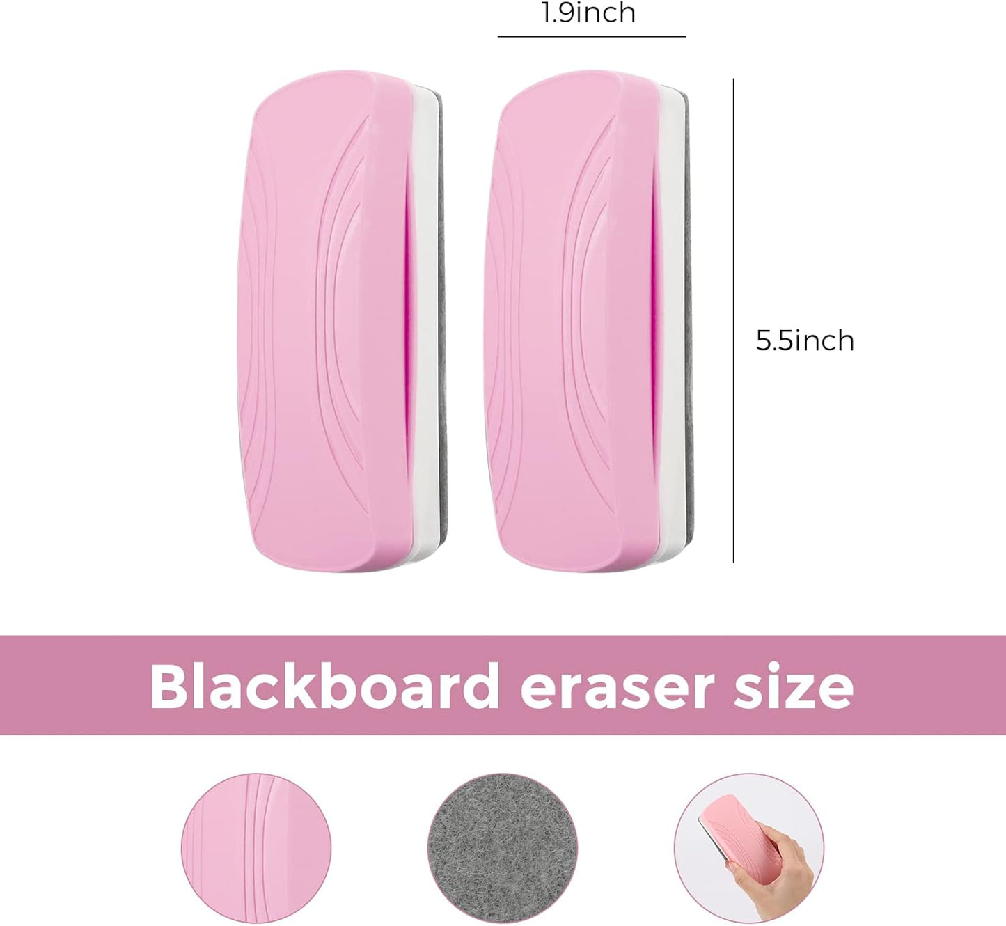 Ddaowanx Whiteboard Eraser, Magnetic Dry Erase Eraser, Glass Board Eraser,School and Office Supplies, Pack of 2 (Pink)