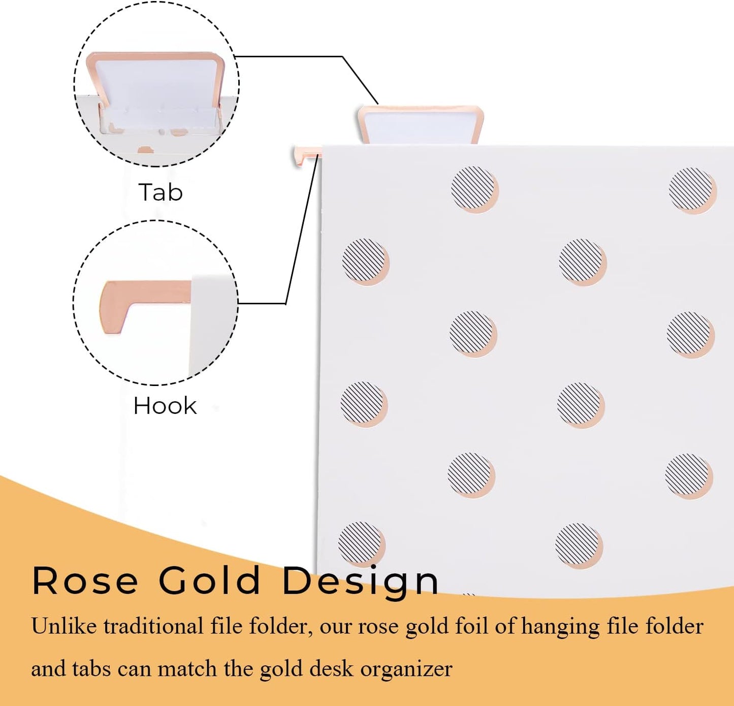 Y YOMA 12 Pack Rose Gold Hanging File Folders Letter Size Decorative File Folder Cute Pretty Hanging Folder Organizer for Filing Cabinet Office Home with 1/5-Cut Adjustable Tabs, 3 Gold Foil Design