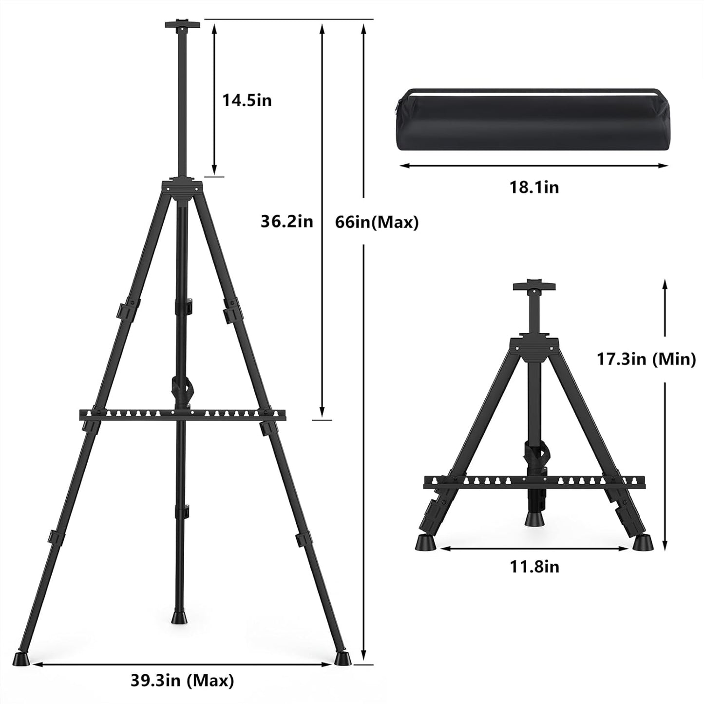 Easel Stand for Sign, Hemndic 66" Easels Stand for Painting Heavy Duty, Portable Travel Easel for Display (2 Pack)