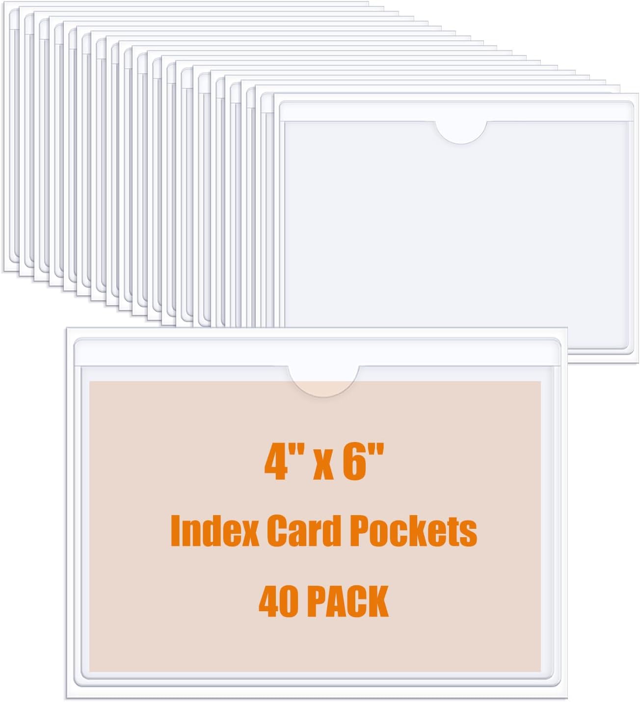 40 PCS Index Card Pockets 4"X6", Self Adhesive Card Pockets, Clear Label Pockets for Storage Bins, Plastic Labels Holders for Organizing, Loading, Drawer,Library Card, Totes, Shelves (4"X6")