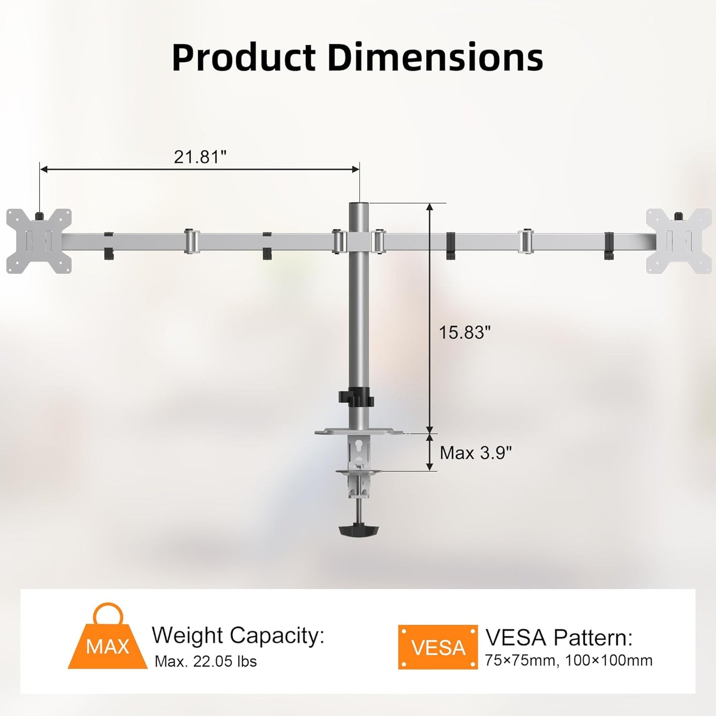 Pholiten Dual Monitor Stand, Heavy Duty Adjustable Monitor Arm Desk Mount for 2 Screens up to 42Inches, Tilt, Swivel, Rotate, Supports Tilt, Swivel, Rotate, Supports 22 lbs per Arm,Silver