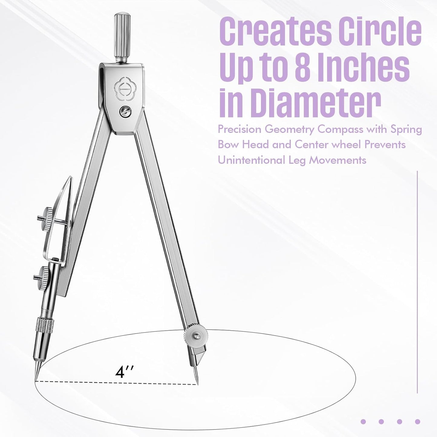 EBOOT Student Geometry Math Set, Drawing Compass and 6 Inch Swing Arm Protractor 180 Degree Math Protractor (Purple)