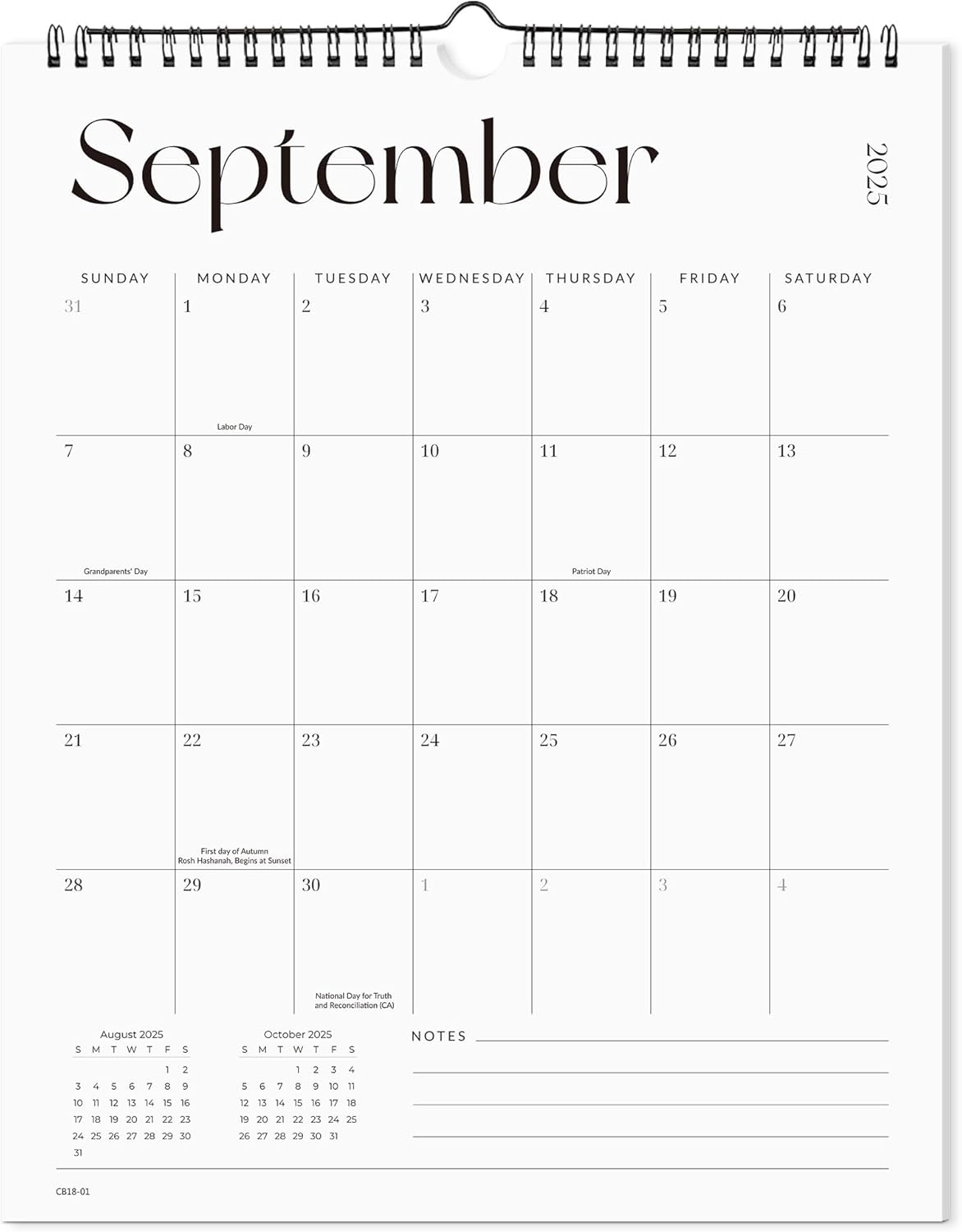 Cabbrix Wall Calendar 2025-2026, 18 Monthly Wall Calendar September 2025 to December 2026, 15" x 12", Twin-Wire Binding, Hanging Calendar for Home Office School, Simplified