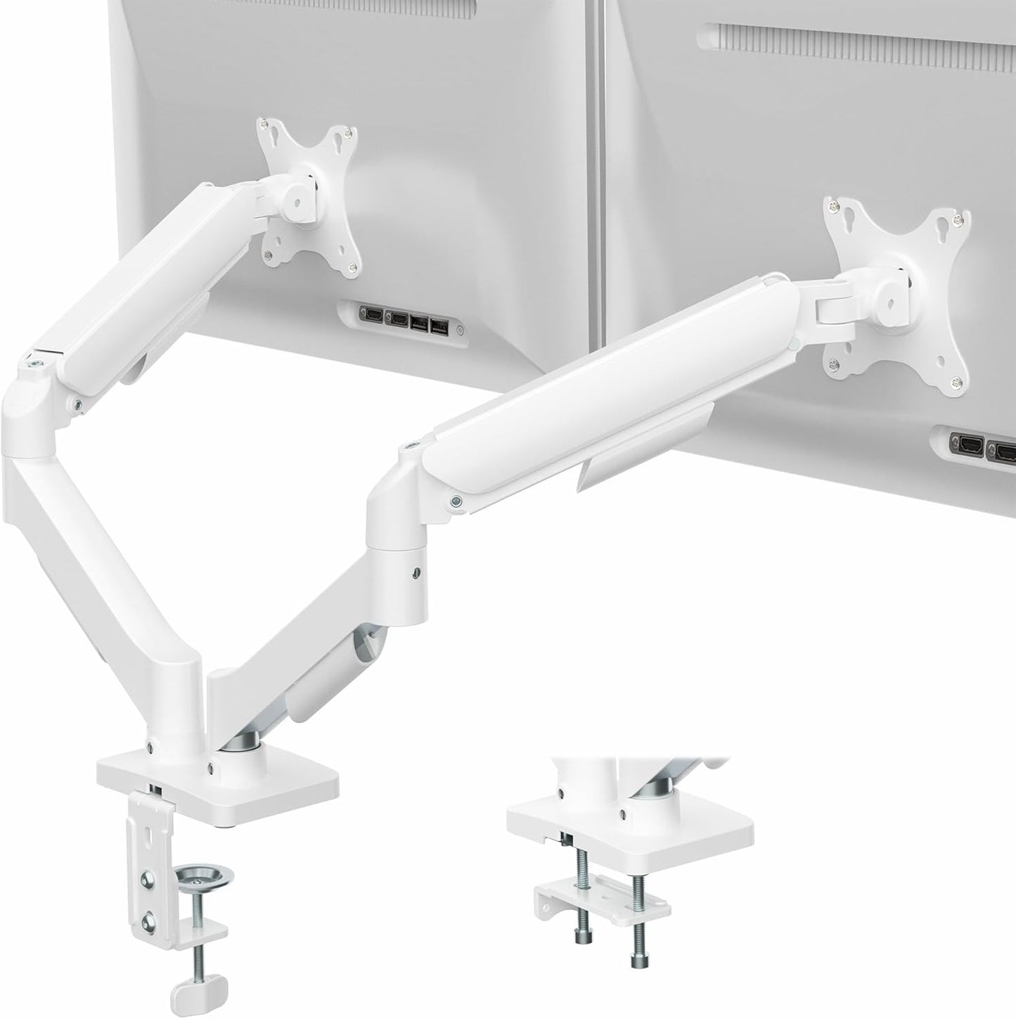 VIVO Dual Monitor up to 32 inches and 19.8 lbs per Screen, Mechanical Arm Desk Mount, Articulating Counterbalance, VESA Stand, Classic, White STAND-V002OW
