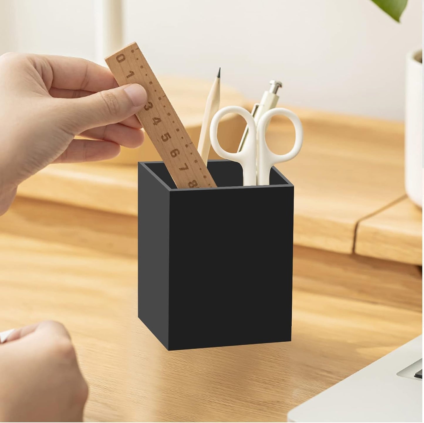 2 Pack Acrylic Pen Pencil Holder, Black Makeup Brush Holder Cup Storage Office Desktop Desk Table Stationery Organizer