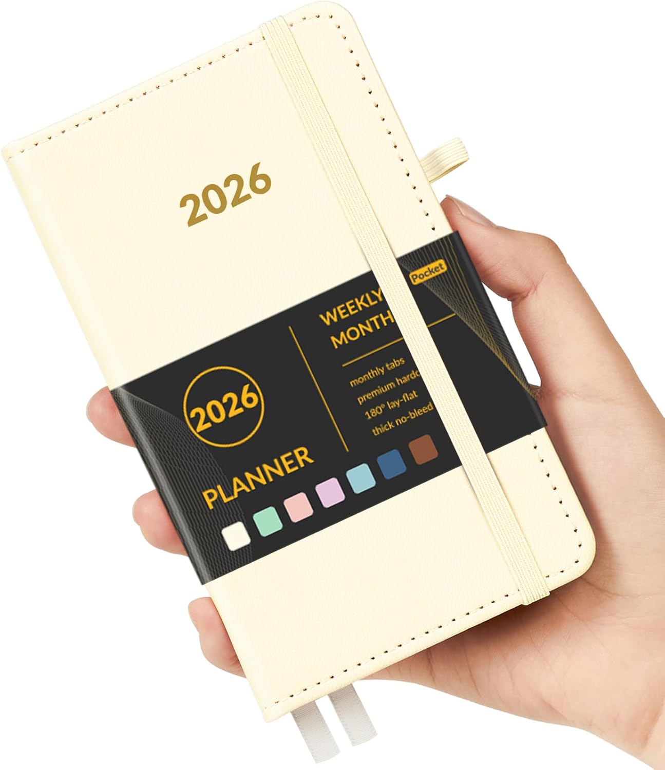 Forvencer Pocket Planner 2026, Weekly Monthly Planners with Month Tabs for Purse, 3.5" x 6", Oct 2025-Dec 2026 (15 Months), Small Daily Academic Calendar, Elastic Band, Hardcover Agenda for Women, Teacher
