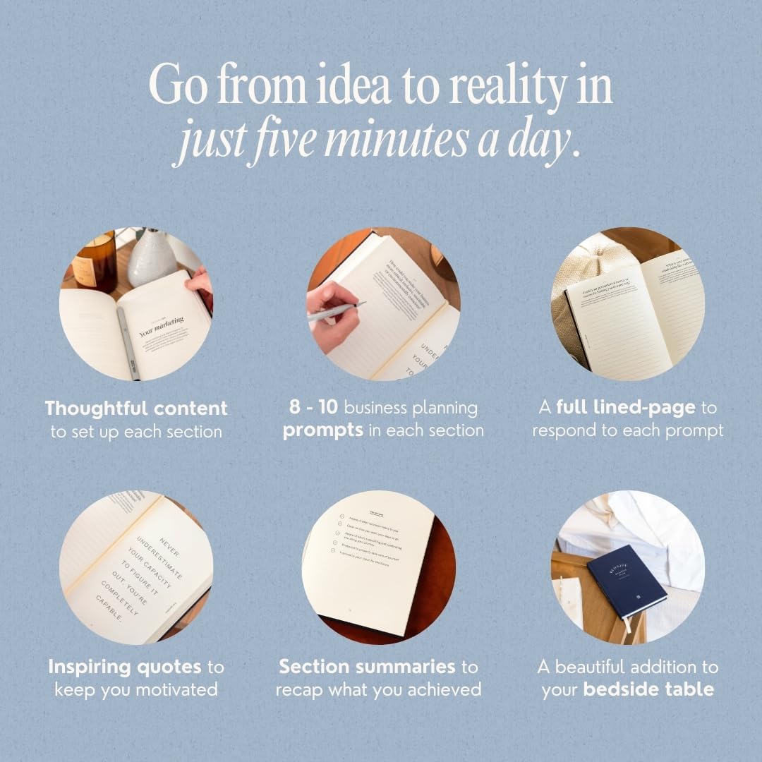 Start Your Business Today, The Guided Journal for Aspiring Entrepreneurs, Business Planner, Idea Notebook, Navy Blue, Hardcover, Undated, 220 pages, 5.75” x 8.75”