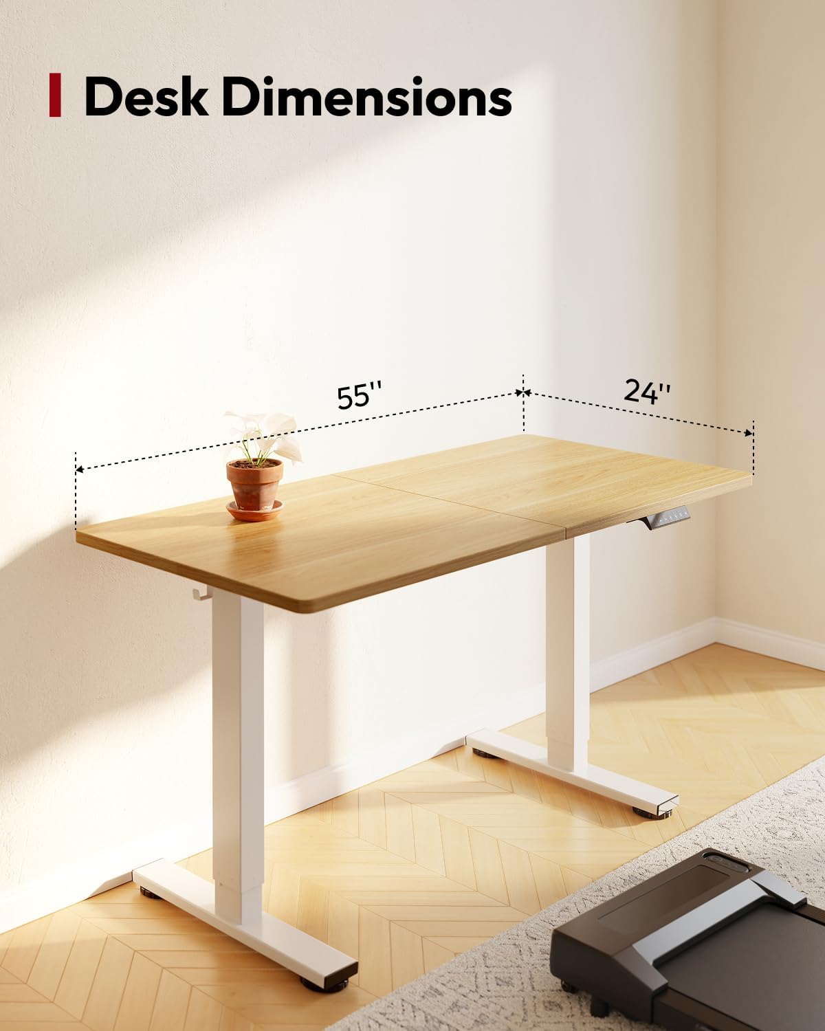 SANODESK Standing Desk Height Adjustable Electric Stand up Desk 55x24 Inches Sit Stand Home Office Desk with Splice Board, White Frame/Maple Top