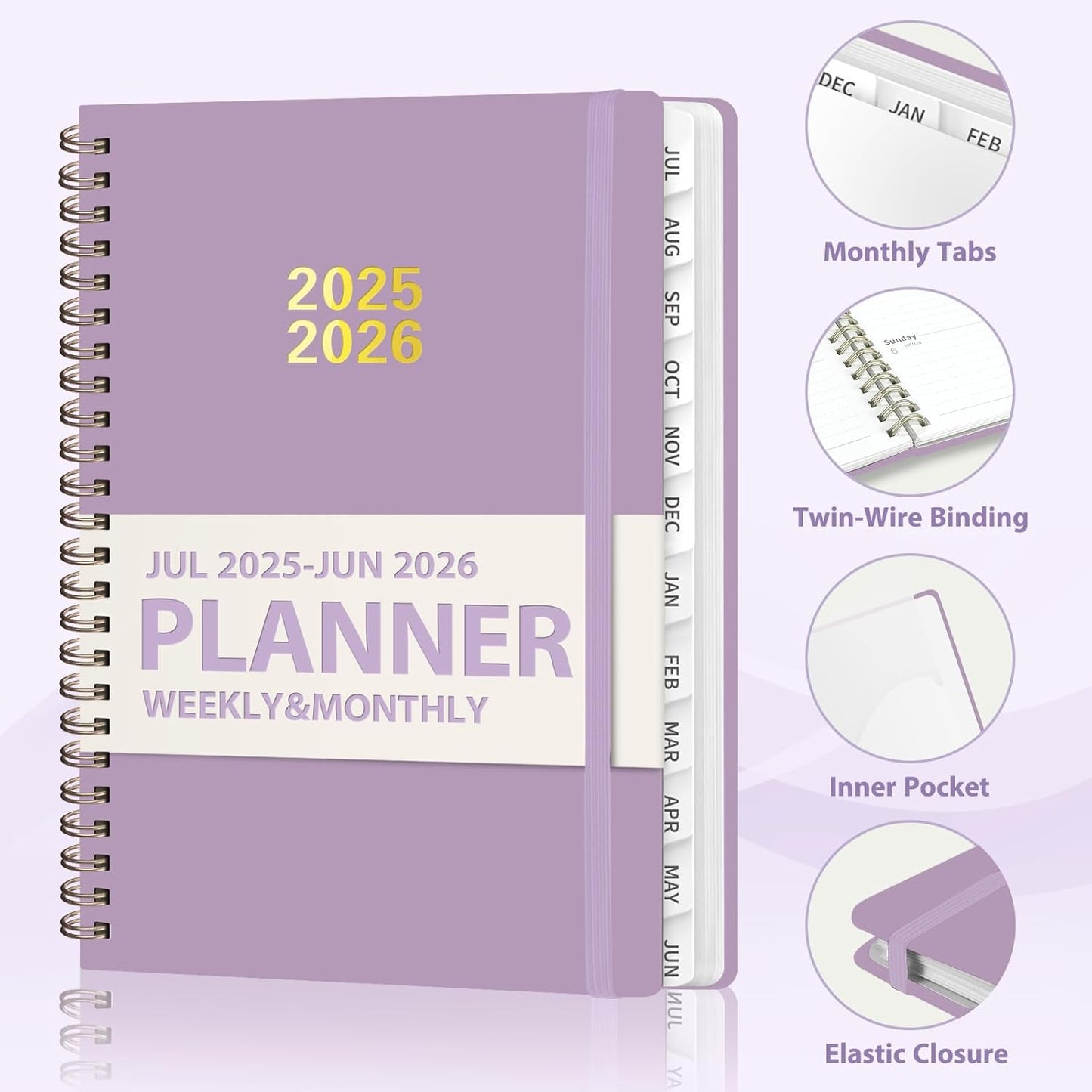 Planner 2025-2026 for Women & Men, Weekly and Monthly Calendar Notebook (July 2025 - June 2026), Hardcover Spiral Bound School Teacher Student Planner with Tabs, Inner Pocket, A5 (6.3" x 8.5")