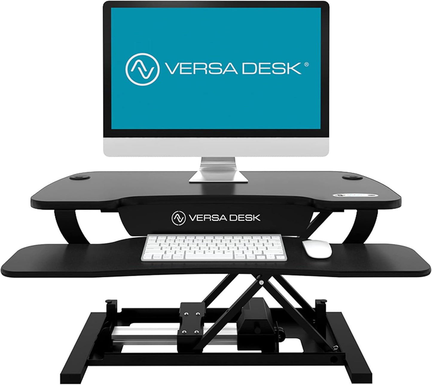 VERSADESK PowerPro™ Elite Electric Standing Desk Converter - App Controlled Desk Riser with USB Charging Port & LED Lights - Height Adjustable, Fully Assembled & Supports 80 lbs | Black (40” x 24")