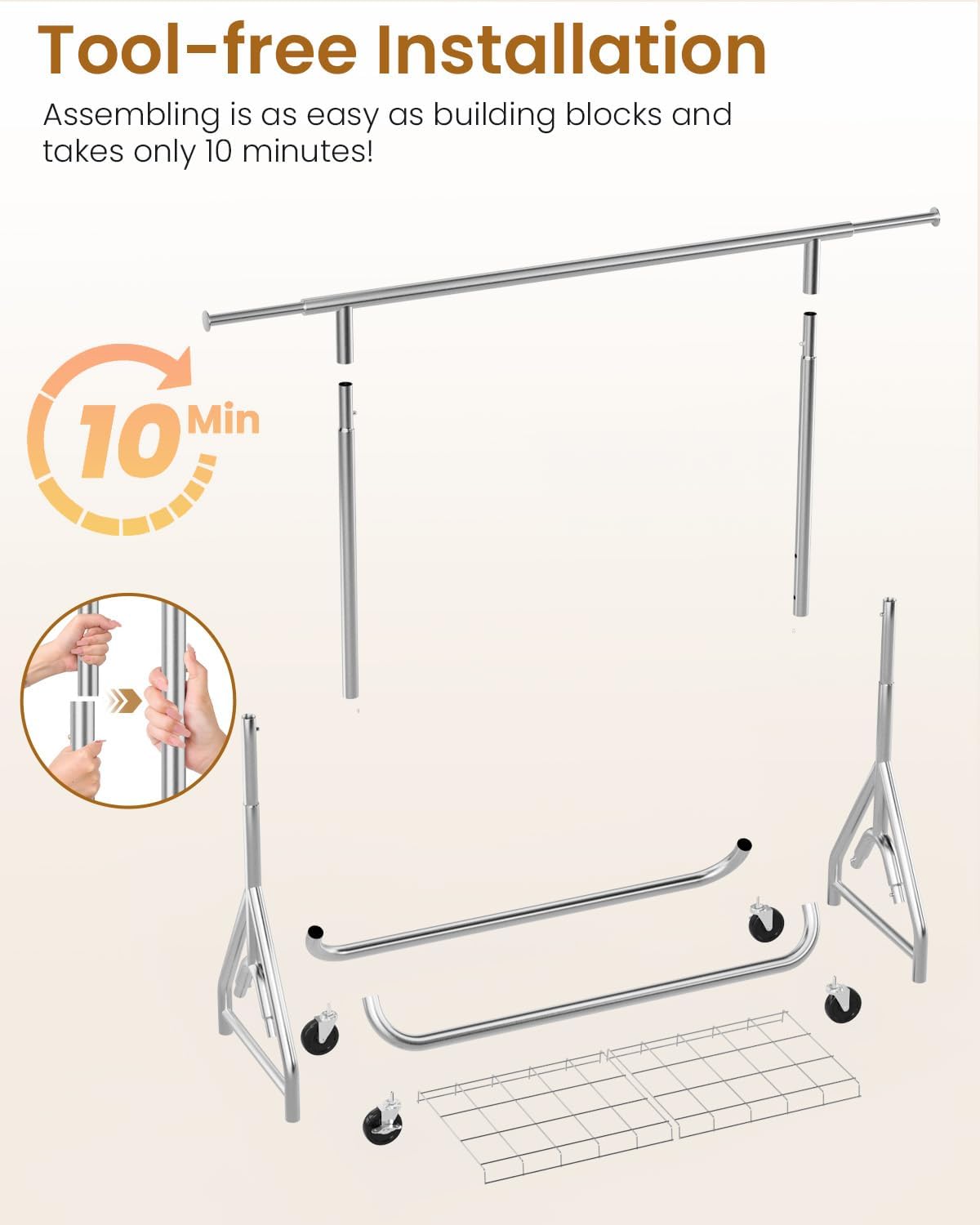 Heavy Duty Clothing Rack, Metal Clothes Rack Load 450 LBS, Rolling Coat Racks for Hanging Clothes with Lockable Wheels, Wardrobe Closet Garment Racks for Bedroom, Silver