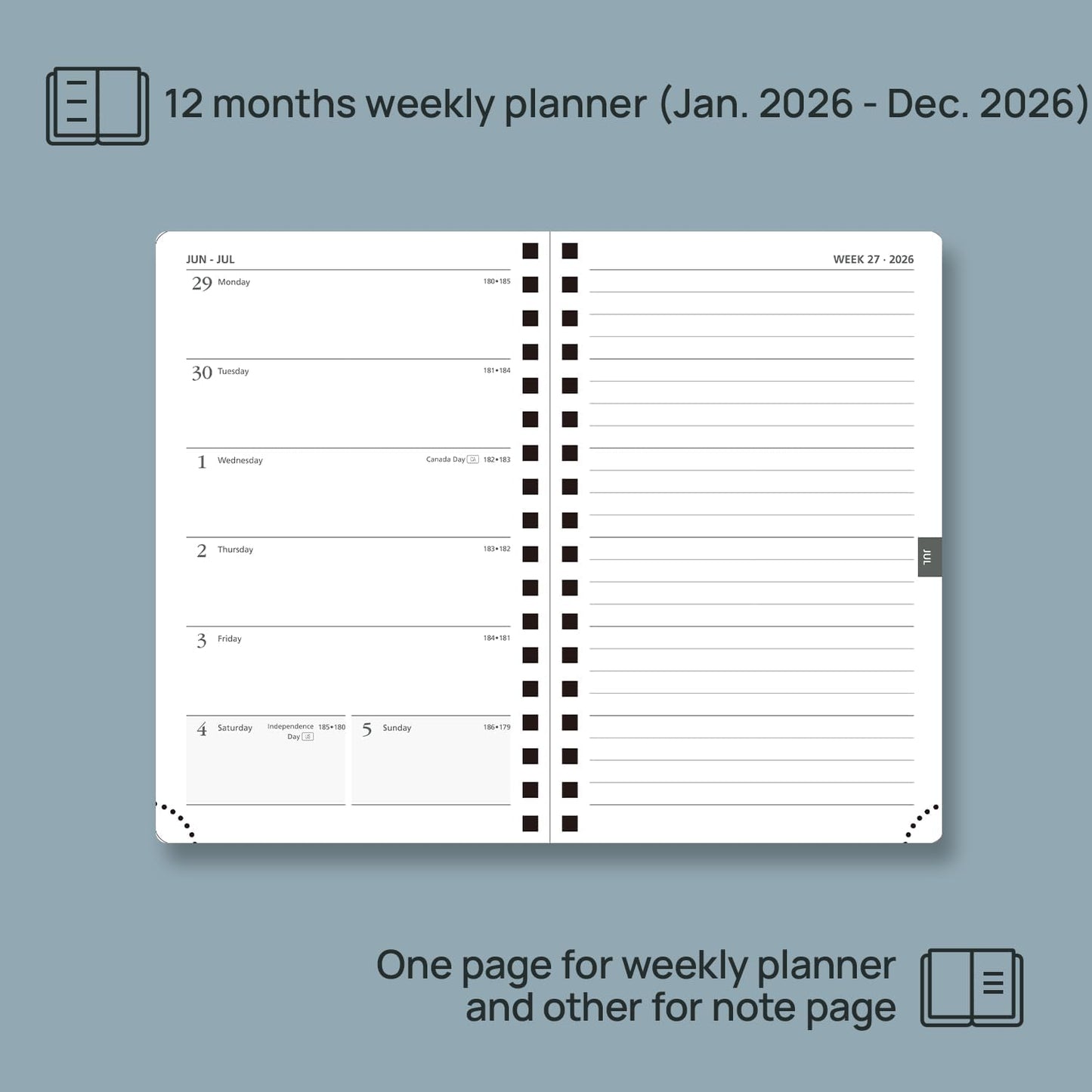 POPRUN 2026 Planner Weekly Notebook (Jan-Dec), Small Size 4''x 6.25'' - 2026 Pocket Calendar for Purse with Spiral Soft Cover, Plastic Ruler, Inner Pocket, 100 GSM - Black