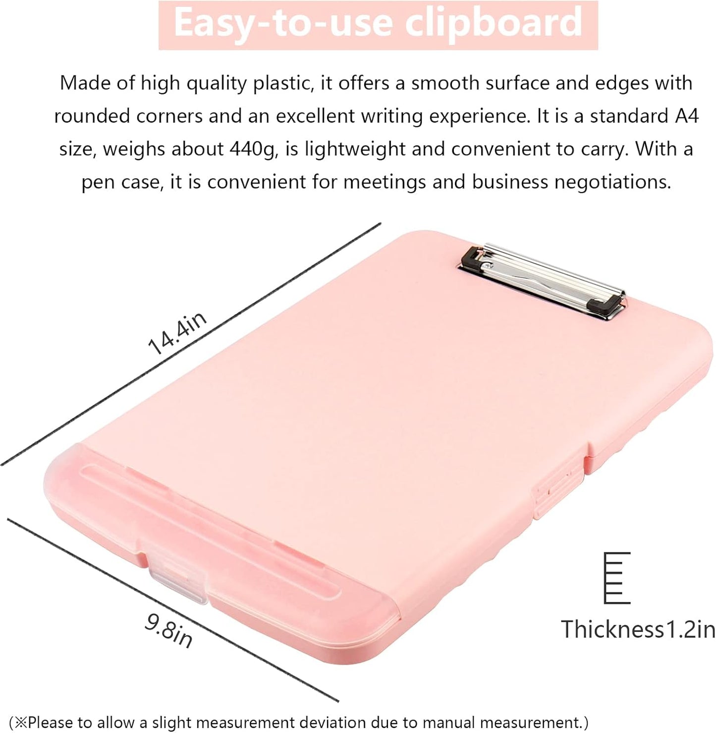 Clipboard with Storage,A4 Binder Nursing Clipboards with Pen Holder,Heavy Duty Storage Clipboard with Low Profile Clip, Clipboards Folder Side-Opening Clip Boards,Smooth Write Clip Board (Light Pink)