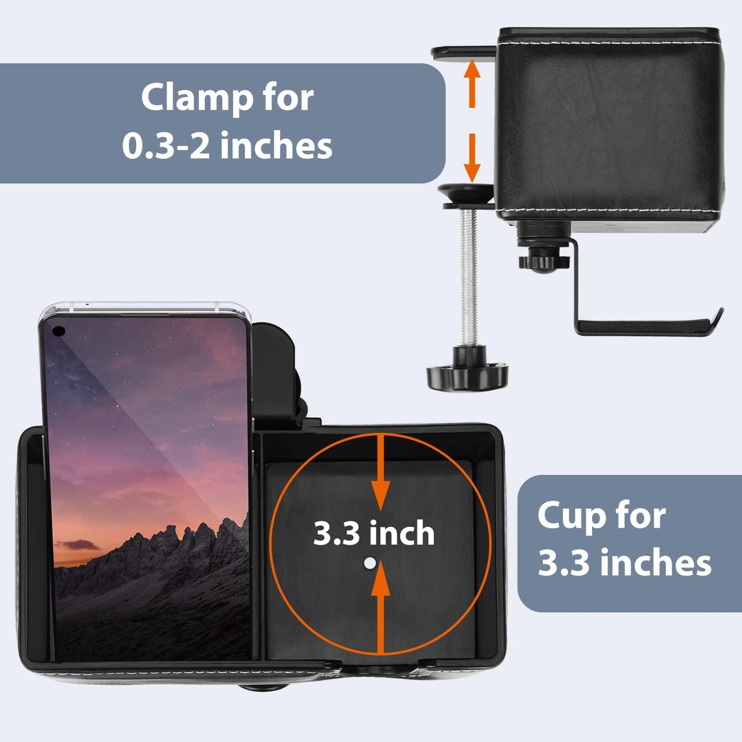 Desk Cup Holder Clip on Pen Holder Headphone Hanger Headset Stand Rotatable Clamp Hook Under Desk (Black)