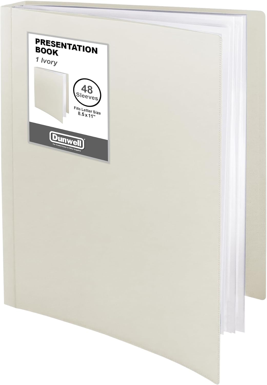 Dunwell Presentation Binder 48-Pocket, Displays 96 Pages, 8.5x11 Portfolio Binder with Plastic Sleeves, Storage and Organizer for Documents, Photos, Kids Artwork, Projects, Recipes (Ivory)