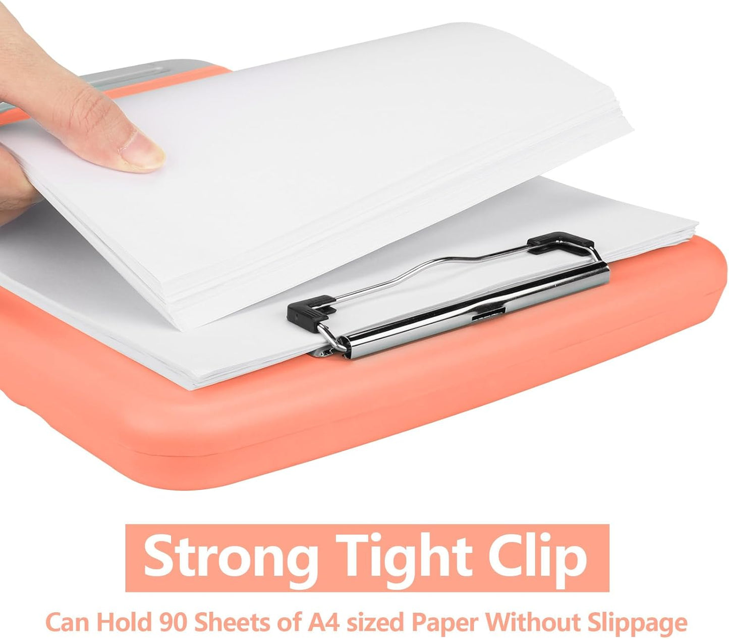Clipboard with Storage, A4 Binder Nursing Clipboards with Pen Holder, Heavy Duty Storage Clipboards with Low Profile Clip, Clipboard Folder Side-Opening, Smooth Writing Clip Board (Pink Orange)