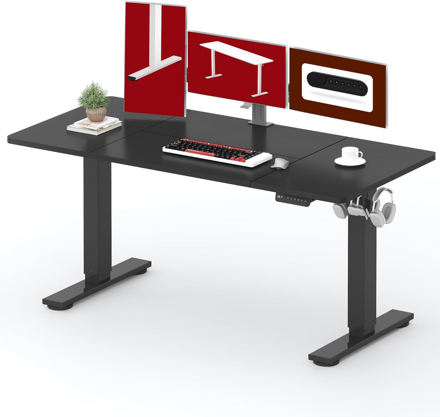 SANODESK Standing Desk Height Adjustable Electric Stand up Desk 63x28 Inches Sit Stand Home Office Desk with Splice Board, Black Frame/Black Top