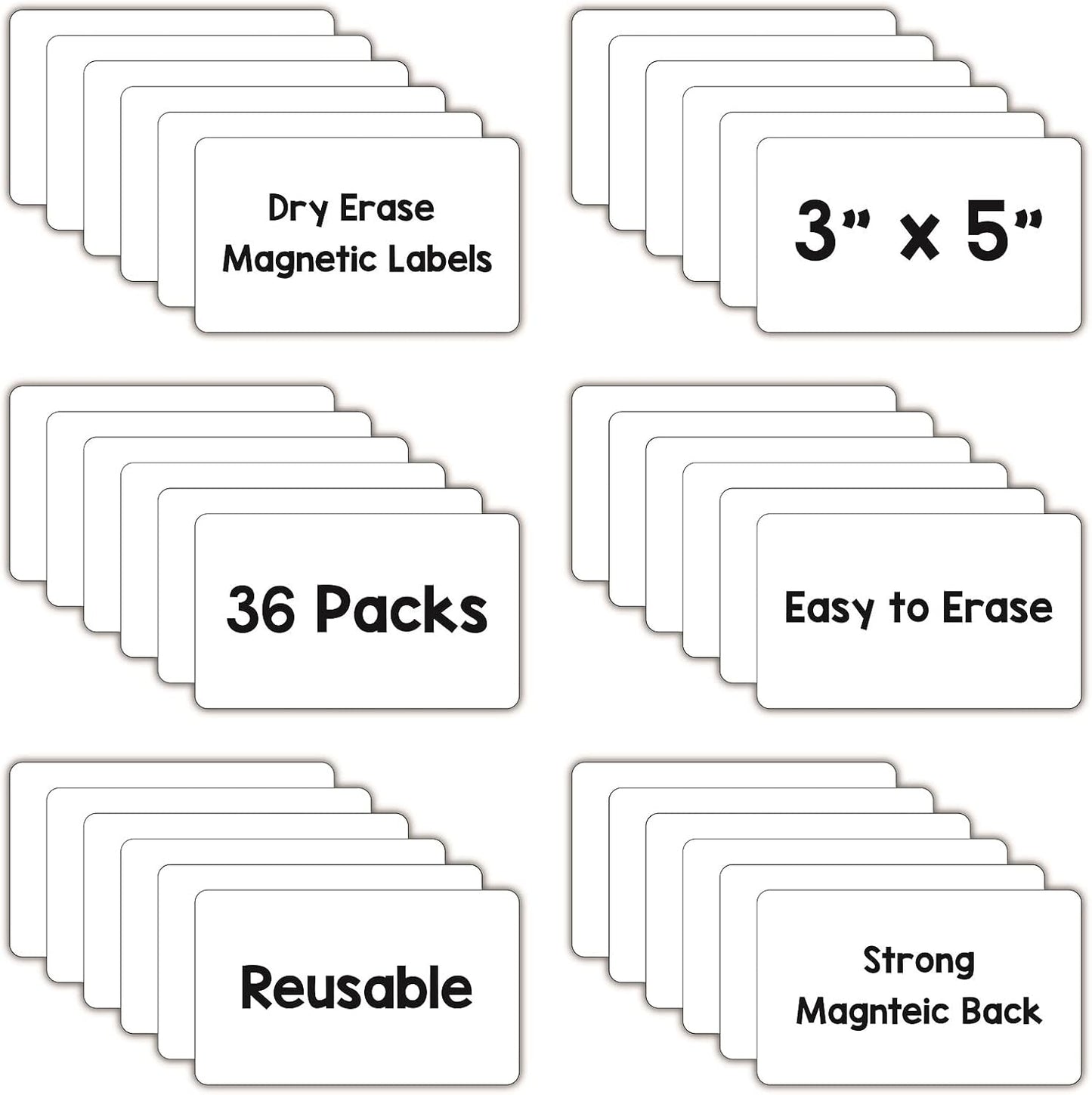 Dry Erase Magnets, Blank Magnetic Dry Erase Labels, 36-Pack, Erasable Magnets for Whiteboard, Multipurpose White Magnetic Labels to Write On for Classroom, Home, Education, Office, 3" x 5"
