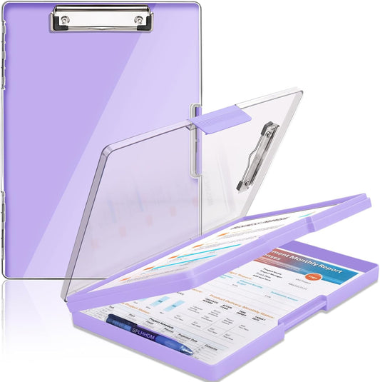 Clipboard with Storage,Heavy Duty Clip Boards 8.5x11 with 2 Storage Case,Clear Visible Top Panel Storage Clipboards,Side Opening Clip Boards,Nursing Clipboard Folder Case for Office Supplies-Purple