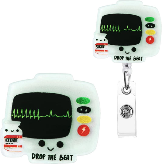 Funny Badge Reel, Drop The Beat Badge Holder, Cute Nurse Name Tag with Retractable Clip, Medical Worker ID Card Holders, Pediatric Nursing Accessories for Nurse Doctor Student Teacher Office