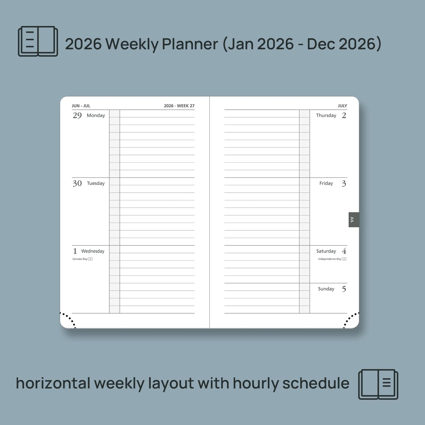 POPRUN Weekly Planner 2026 Calendar (Pocket 4'' x 6.25'') 12 Months Notebook with Horizontal Layout, Leather Hardcover, Inner Pocket, 100GSM Thick Paper, Pen Holder - Navy Blue