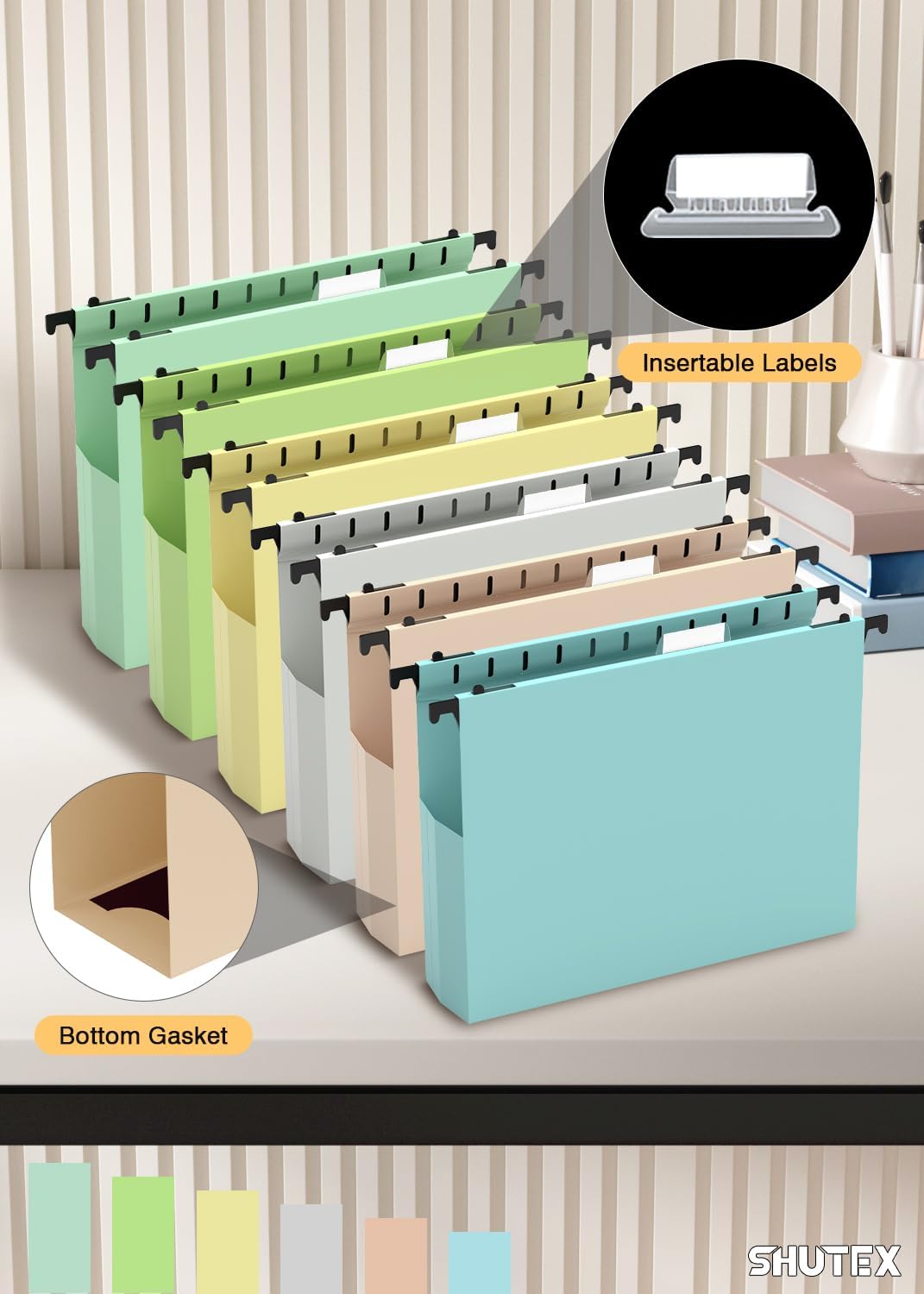 Extra Capacity Plastic Hanging File Folders,12 Pack Reinforced Hang Folder,Heavy Duty 2 Inch Expansion,Filing Cabinet Folders Letter Size for Bulk Files/Medical Charts (Morandi Colors)