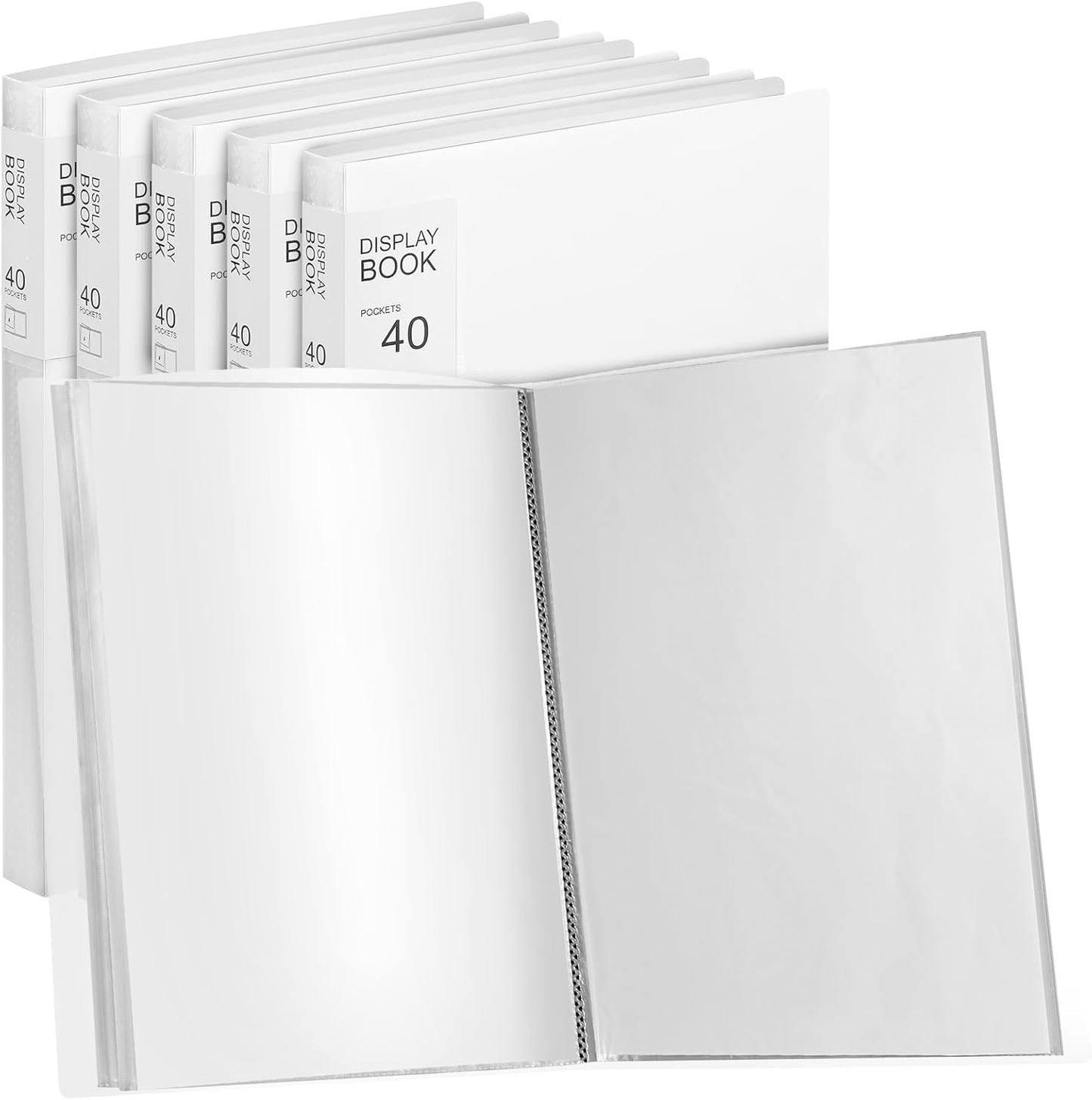 Marspark 6 Pcs Binder with Plastic Sleeves Large 8.5" x 11" Display Presentation Book 40 Pocket 80 Pages Art Portfolio Folder Clear Sheet Protector for Photo Document (White)
