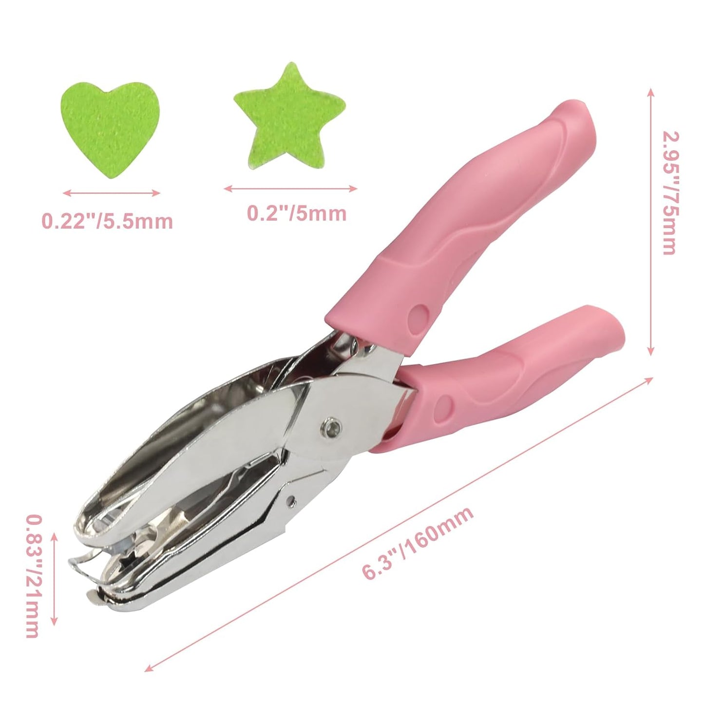 Handheld Hole Paper Punch Kit, Heart and Star Hole Punch, 1/4 Inch Metal Single Hole Puncher with Soft Grip Handle for DIY Craft, Scrapbooking, Tags, Paper Projects