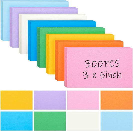300PCS Colored Index Cards, 3x5 Inch Flash Cards Study Heavy Notecards for Studying School Office Learning Memo Scratch Pad, 8 Colors Notecards