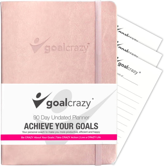 Undated Planner – 90 Day Guided Journal & Productivity Organizer, A5 Daily & Weekly Planner 2025 2026 with Goal Setting, Habit Tracker, To Do List, Academic & Work Calendar, Leather Hardcover - Rose Gold
